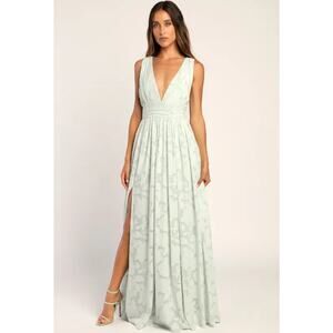 Lulus Sweet Sophistication Sage Green Burnout Floral Maxi Dress